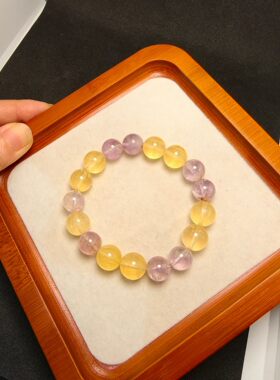 有钱有福鎏金殿堂优品拉丝黄萤石+玻利维亚紫水晶11-12mm荧光闪耀