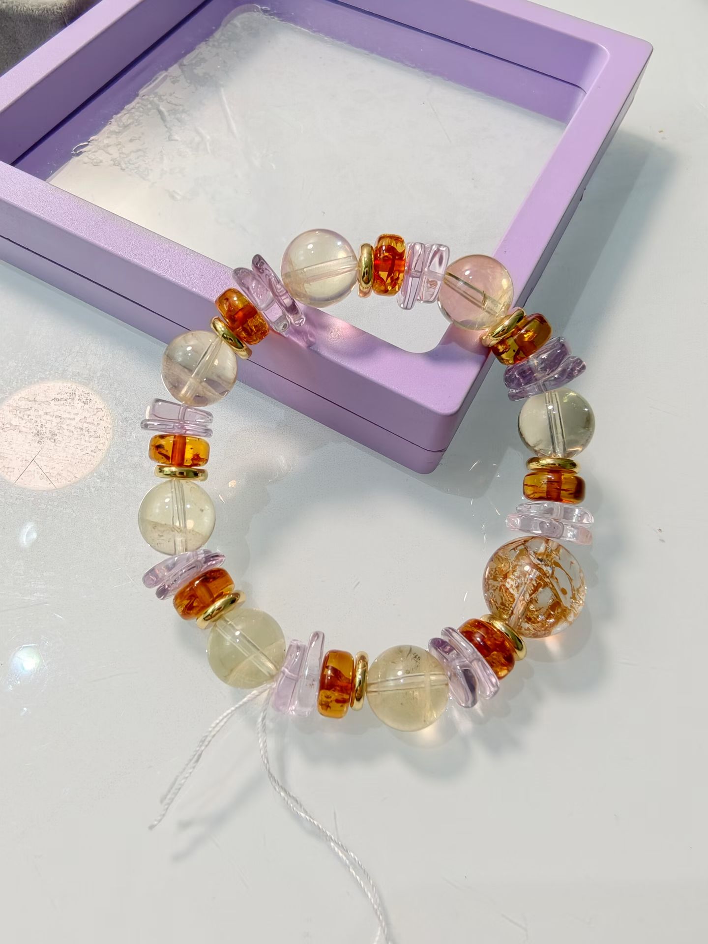 巴西黄水晶+紫水晶+金花珀+金箔锦鲤凤羽晶皇家复古宫廷风设计款图片