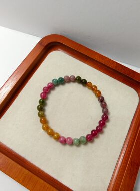 天然彩虹碧玺手链女款保真正品高级感水晶多巴胺渐变色手串大手围