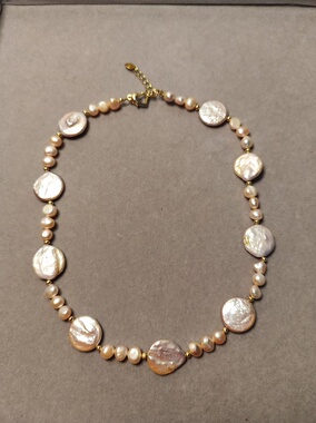 原创设计天然巴洛克淡水珍珠项链精美圆片型粉紫色珍珠彩光高雅