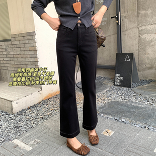 百搭显瘦九分裤 女秋冬205新款 子 黑色高腰微喇加绒牛仔裤 藏肉神裤