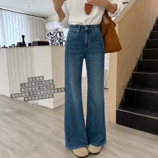 直筒宽松显瘦阔腿裤 女秋冬2025新款 复古蓝微喇加绒牛仔裤 超模裤