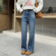 直筒显瘦阔腿裤 闭眼入很显瘦 女秋冬2025新款 开叉加绒牛仔裤 窄版