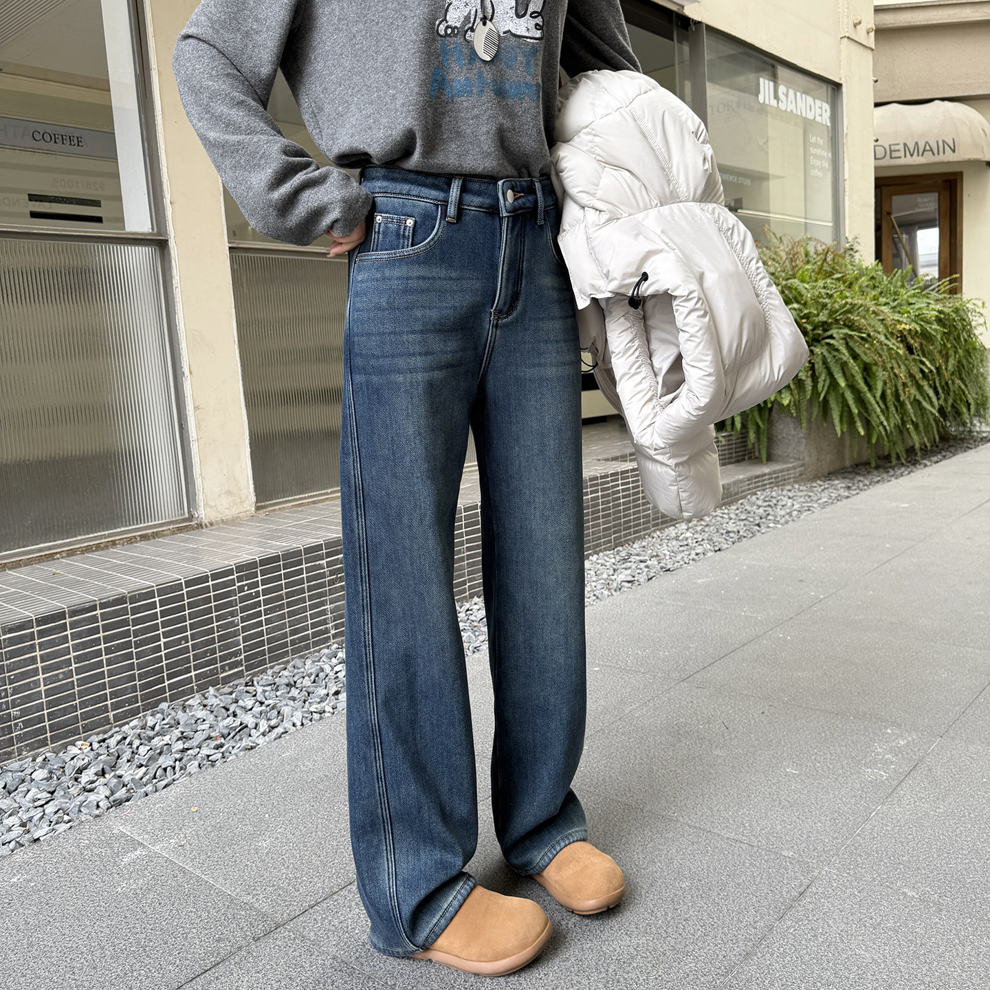 颜值裤型在线~窄版加绒牛仔裤女冬季2025新款直筒宽松拖地阔腿裤,女装/女士精品,牛仔裤,淘宝优惠券,粉丝福利购,淘宝优惠卷