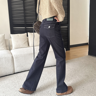 直筒显瘦阔腿长裤 必入第一名 2026新款 女春季 洋气深蓝微喇牛仔裤