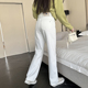 女早春高腰直筒弹力宽松拖地阔腿裤 镇店裤 牛仔裤 白色窄版 型升级