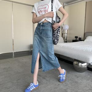 百搭不挑人~复古牛仔半身裙女夏季2025新款高腰显瘦开叉a字中长裙