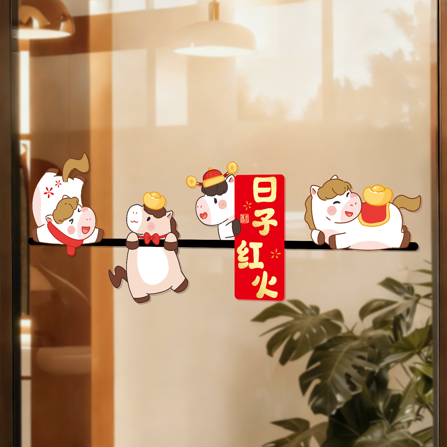 新年窗花贴腰线贴防撞条厨房玻璃门贴推拉移门装饰静电贴马年新款