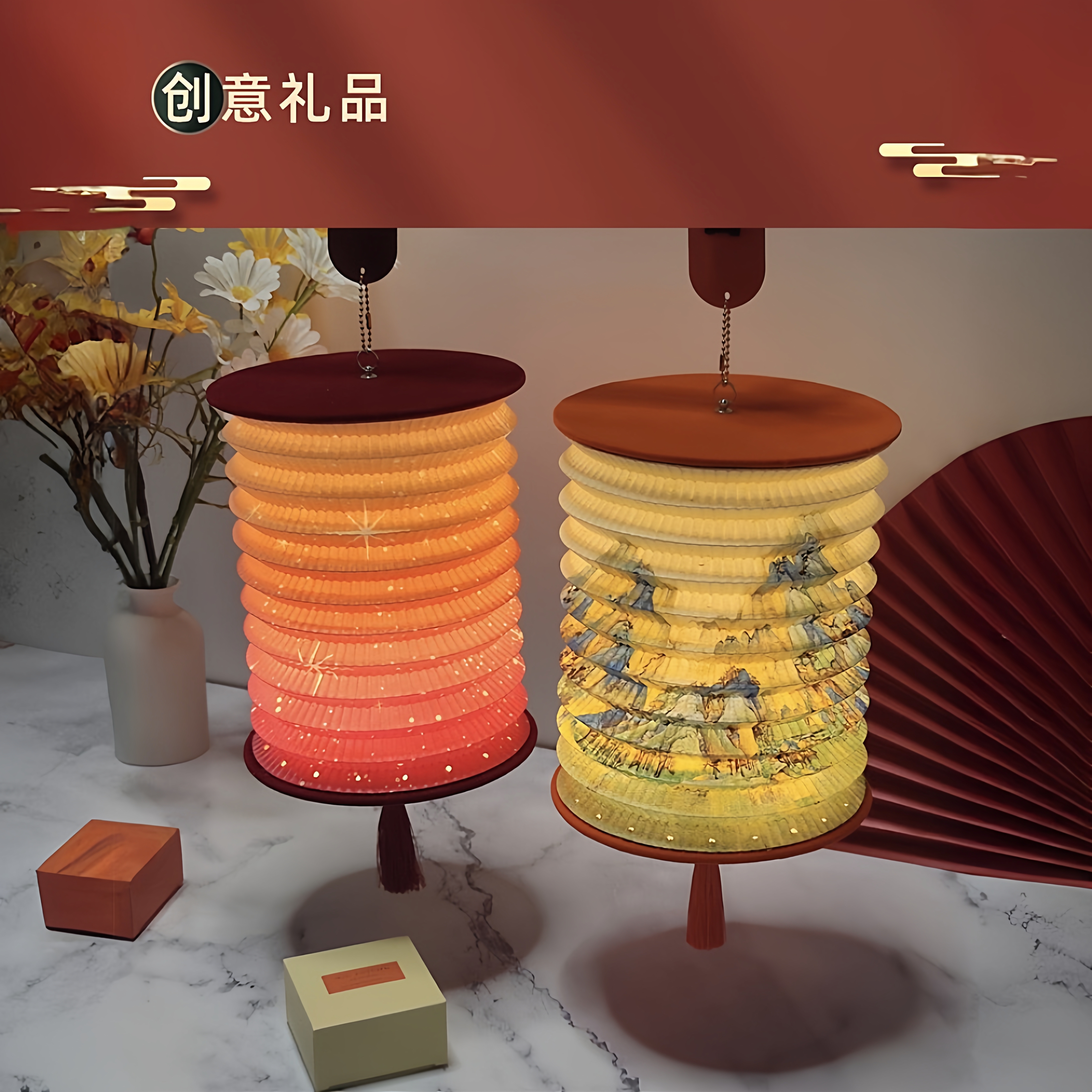 充电折叠灯笼手提风琴灯中秋节灯笼元宵节花灯露营灯国风拍照灯笼