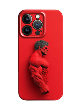 创意趣味变种红色巨人浩克立体感Hulk简约适用于iPhone16 ProMax/15 plus苹果14Pro手机壳13/12防摔保护壳套