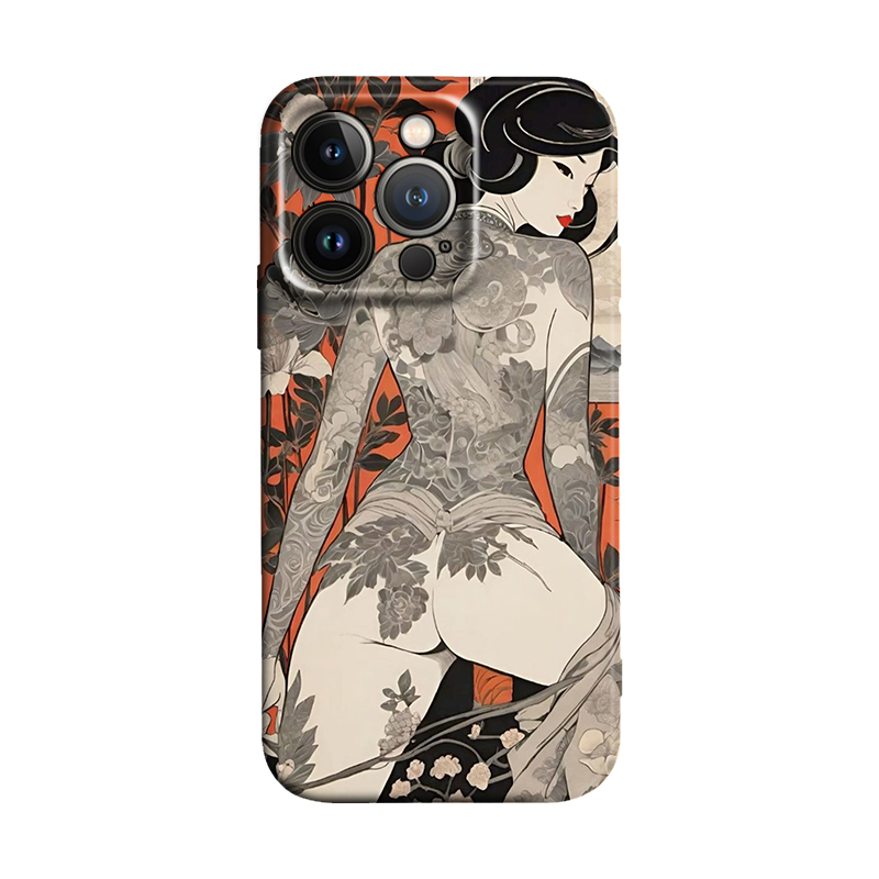 日系传统纹身艺伎浮世绘风艺术复古适用于iPhone16 ProMax/15plus苹果14Pro手机壳13/16e防摔保护套华为小米