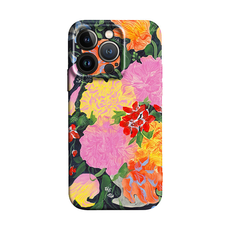 欧美黄粉色油画传统撞色民族风适用于iPhone16 ProMax/15 plus苹果14Pro手机壳13/12防摔保护套华为小米oppo