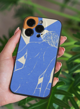 简约蓝色美术生艺术女郎性感美背高级感适用iPhone16/16e 15plus苹果14Pro菲林手机壳硅胶磨砂保护套华为小米