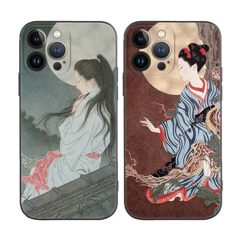 日系复古风传统浮世绘暗黑玉女适用iPhone13苹果12ProMAX手机壳11