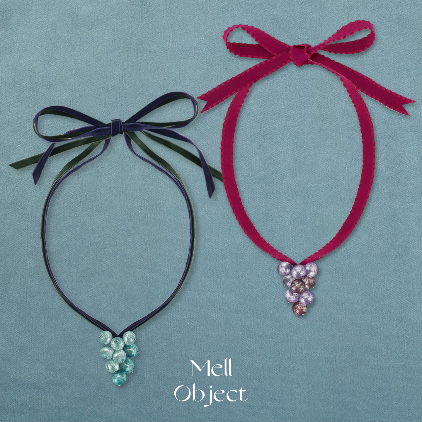 Mell蕾丝珍珠短项链蝴蝶结choker