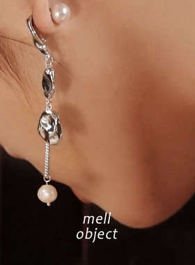 Mell如梦令耳环 925银针新中式清冷风珍珠耳夹女无耳洞设计感气质