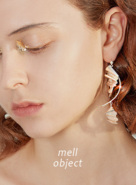 Mell月亮2 肌理设计感不对称耳钉法式耳夹女无耳洞冷淡风925银针