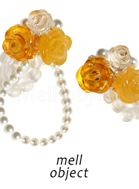 Mell水晶花 珍珠耳环钉夹无耳洞花朵公主少女透明设计感原创新品