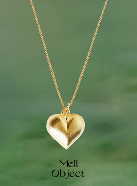 Mell桃心925银磨砂项链 金色爱心吊坠女质感高级锁骨链礼物轻奢