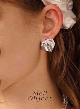 Mell原创设计「礼物盒」钻石耳环925银针精致蝴蝶结可爱小众丝带