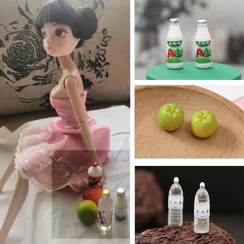 迷你仿真食玩bjd拍照道具迷你水果饮料黏土食玩钙奶小布可儿