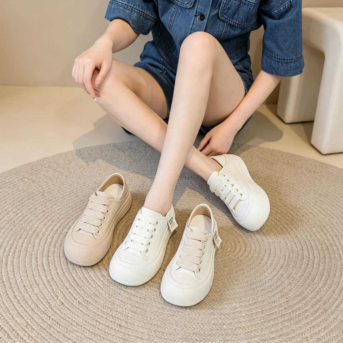 厚底增高小白鞋女系带帆布百搭