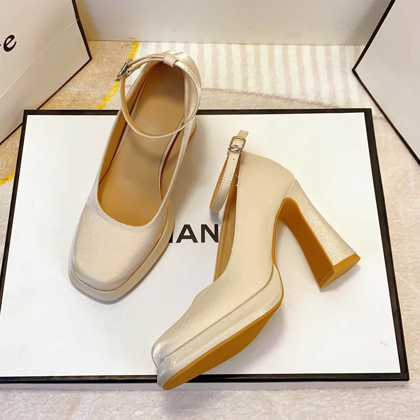 法式玛丽珍鞋女防水台绸缎面小个仔10CM粗跟增高气质方头高跟单鞋,女鞋,浅口单鞋,淘宝优惠券,粉丝福利购,淘宝优惠卷