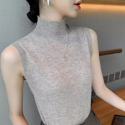 奥特莱斯品牌撤柜清仓吊带背心女羊毛半高领内搭针织无袖打底衫