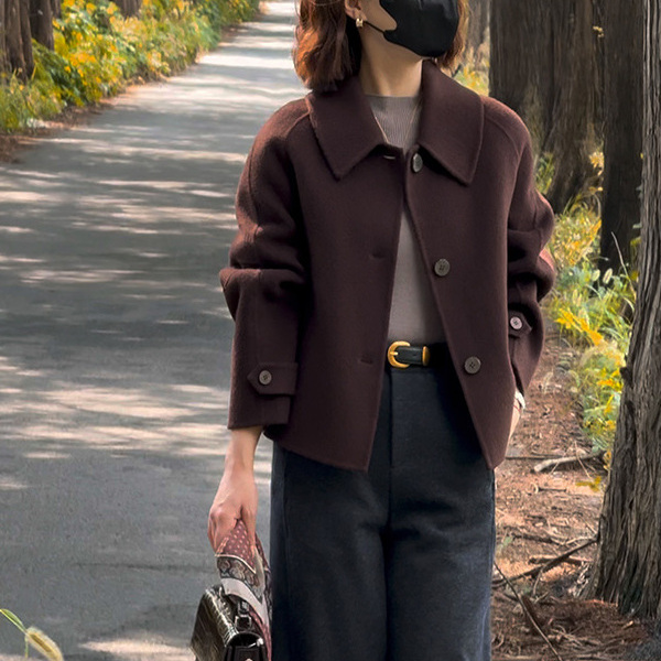 奥特莱斯专柜正品清仓轻奢极简风双面羊毛短款毛呢百搭气质外套女