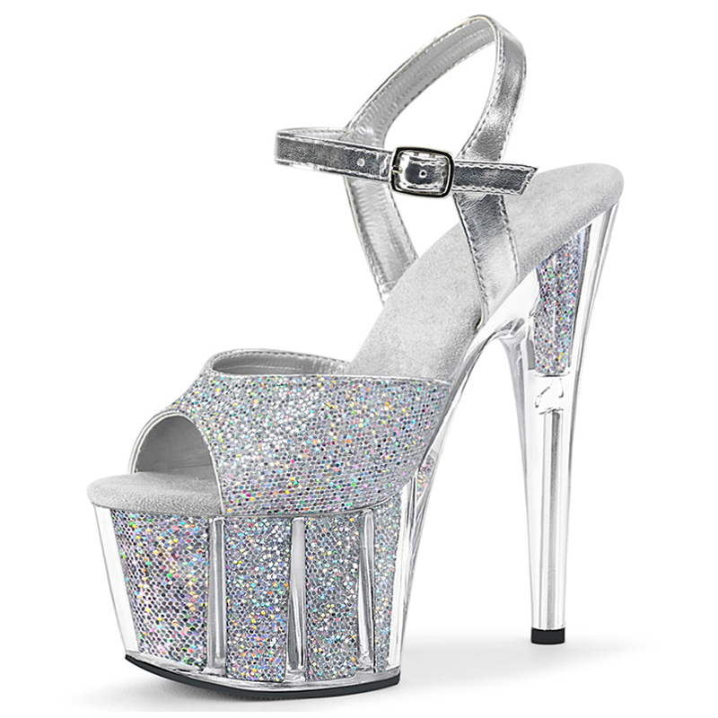 17CM超高跟防水台高跟鞋透明水晶大码情趣夜店网红辣妹恨天高凉鞋