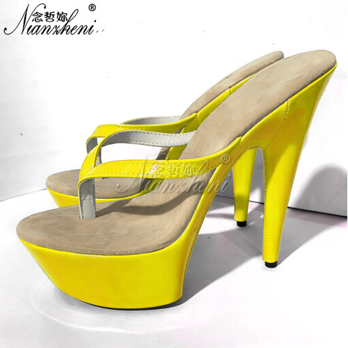 超高跟15厘米增高性感人字拖细跟恨天高夜店跳舞模特走秀欧美风女