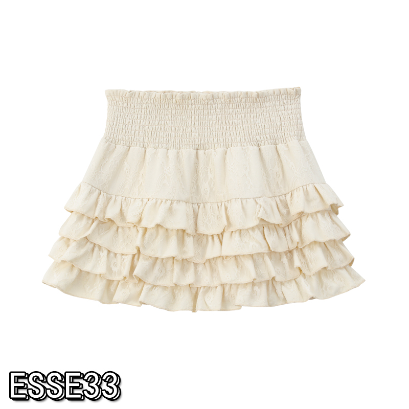 ESSE33自制奶油牌少女感显瘦黑白蕾丝蓬蓬蛋糕半身裙高腰短裙2023