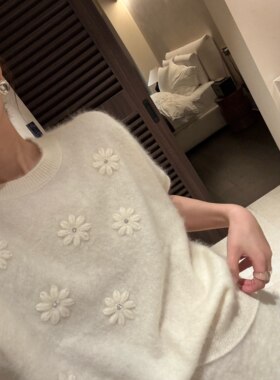 nczz《花的物语》  羊毛手工钩花短袖针织衫套装