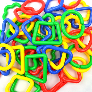 儿童蒙氏早教益智玩具宝宝塑料1形状配对链条环扣几何扣环积木2岁