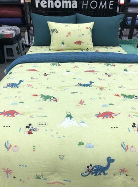 韩国正品代购cozynest儿童浅绿色恐龙米奇四季绗缝一体被子套装