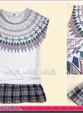 2019时尚春夏日本scolar 胸环格子白色可爱短袖t恤