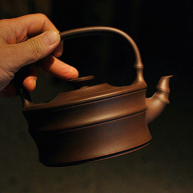 特惠C18,早期珍惜品 扁竹提梁壶，王定娟老师手工制作，紫泥全品