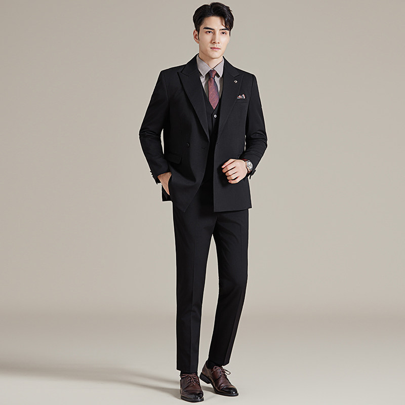 抖音西装高级修身英伦风商务休闲西服套装三件套2510-P265,男装西服套装,星座1606-1