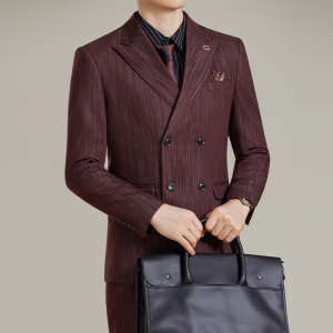 男士商务休闲西服莱赛尔醋酸条纹双排扣西装套装2531-P290图片