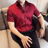 肌理纹短袖衬衫提花褶皱韩版修身免熨衬衣男CS021-P58，男装T恤，星座1606-1