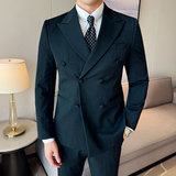 羊毛高品质韩版修身西服双排扣西装三件套2418-P295，男装西服套装，星座1606-1