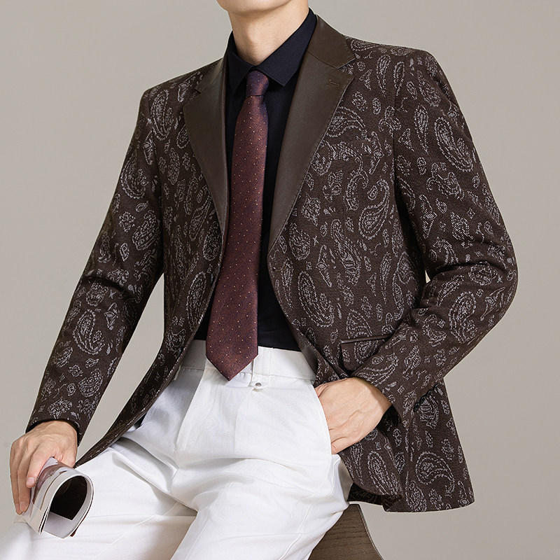 男士韩版修身西服时尚休闲提花拼皮西装外套DX70-P148,男装西服套装,星座1606-1