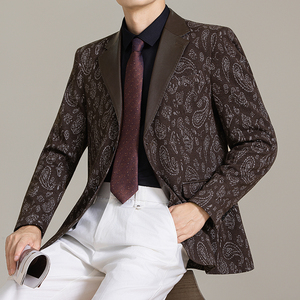 男士韩版修身西服时尚休闲提花拼皮西装外套DX70-P148图片