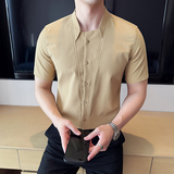 夏季立领格纹短袖衬衫商务休闲时尚免熨衬衣男CS030-P62，男装T恤，星座1606-1