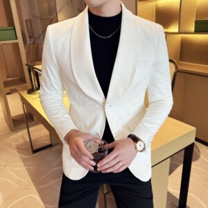 男士青果领时尚休闲西服牛皮绒西装外套DX54-P148图片