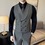 韩版修身双排扣条纹马甲套西装MJT2409-P135，男装西服套装，星座1606-1