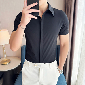 夏季薄款暗门襟大领衬衫商务休闲衬衣男短袖2816-P62