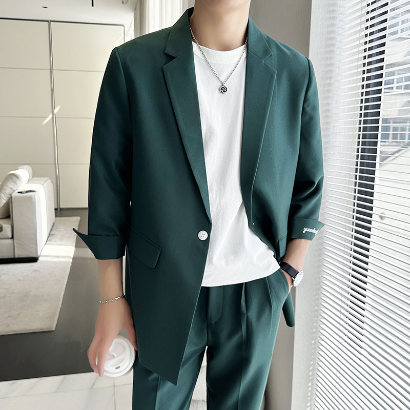 春夏薄款轻熟风七分袖宽松休闲垂感西服九分裤两件套1828-P205,男装西服,星座1606-1