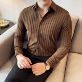 雪尼尔条纹男士衬衣时尚休闲免熨衬衫CS046-P63，男装衬衫，星座1606-1