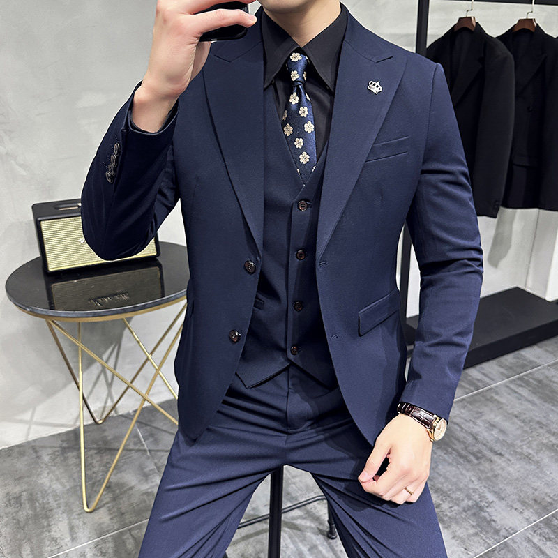 两粒扣戗驳领西服韩版修身商务西装三件套8802A-P235图片